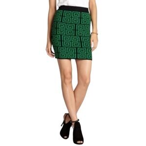 ALICE + OLIVIA GREEK KEY MERINO WOOL SKIRT- Green/Black - Small
